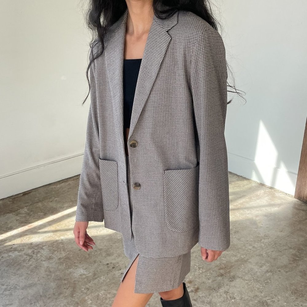 Oak + Fort Oversized Plaid Brown Houndstooth Blazer XS NWT